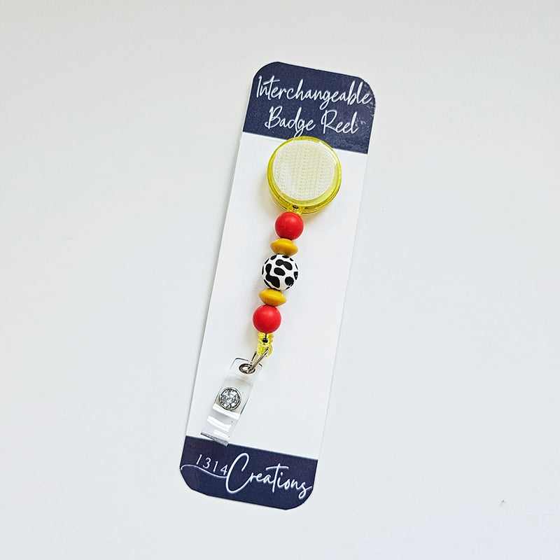 Moo-dy Rodeo Badge Reel  - Cute Interchangeable Cow Print Badge Reel Clip - Beaded Nurse ID Holder For Work