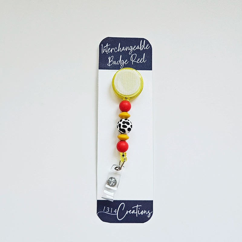 Moo-dy Rodeo Badge Reel  - Cute Interchangeable Cow Print Badge Reel Clip - Beaded Nurse ID Holder For Work