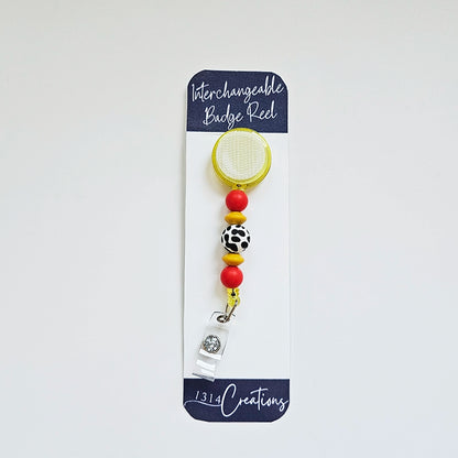 Moo-dy Rodeo Badge Reel  - Cute Interchangeable Cow Print Badge Reel Clip - Beaded Nurse ID Holder For Work