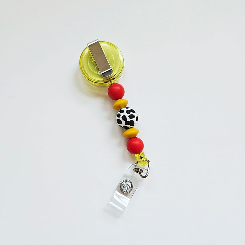 Moo-dy Rodeo Badge Reel  - Cute Interchangeable Cow Print Badge Reel Clip - Beaded Nurse ID Holder For Work