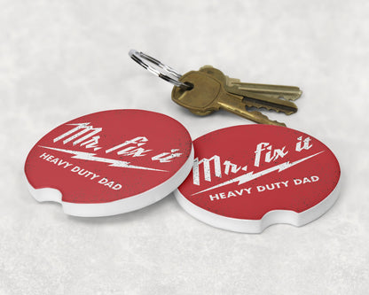 Mr Fix It Car Coasters - Set of 2 Funny Cup Coasters - Gift For Him