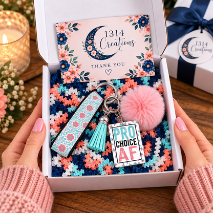 My Choice in Full Bloom wristlet keychain arranged in a gift box