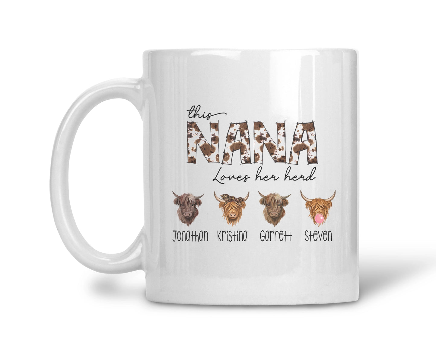 Nana Loves Her Herd Mug – The Perfect Personalized Gift for Grandma!, Personalized Cow Themed Coffee Mug, Gift For Mother's Day