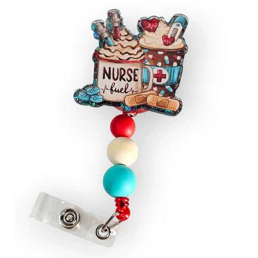 Nurse Fuel Badge Reel /  Beaded ID Holder / Gift For Coffee Lover