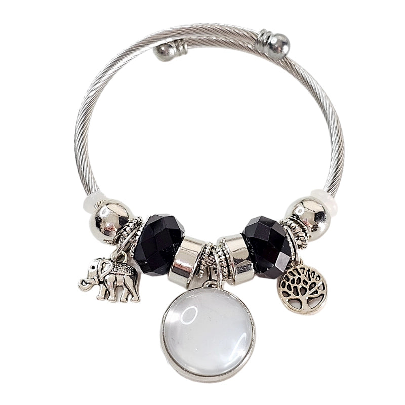 Onyx Serenity Silver Personalized Charm Bracelet 🌟 Adjustable Photo Charm Bracelet 🌟Custom Photograph Gift For Her