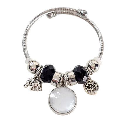 Onyx Serenity Silver Personalized Charm Bracelet 🌟 Adjustable Photo Charm Bracelet 🌟Custom Photograph Gift For Her