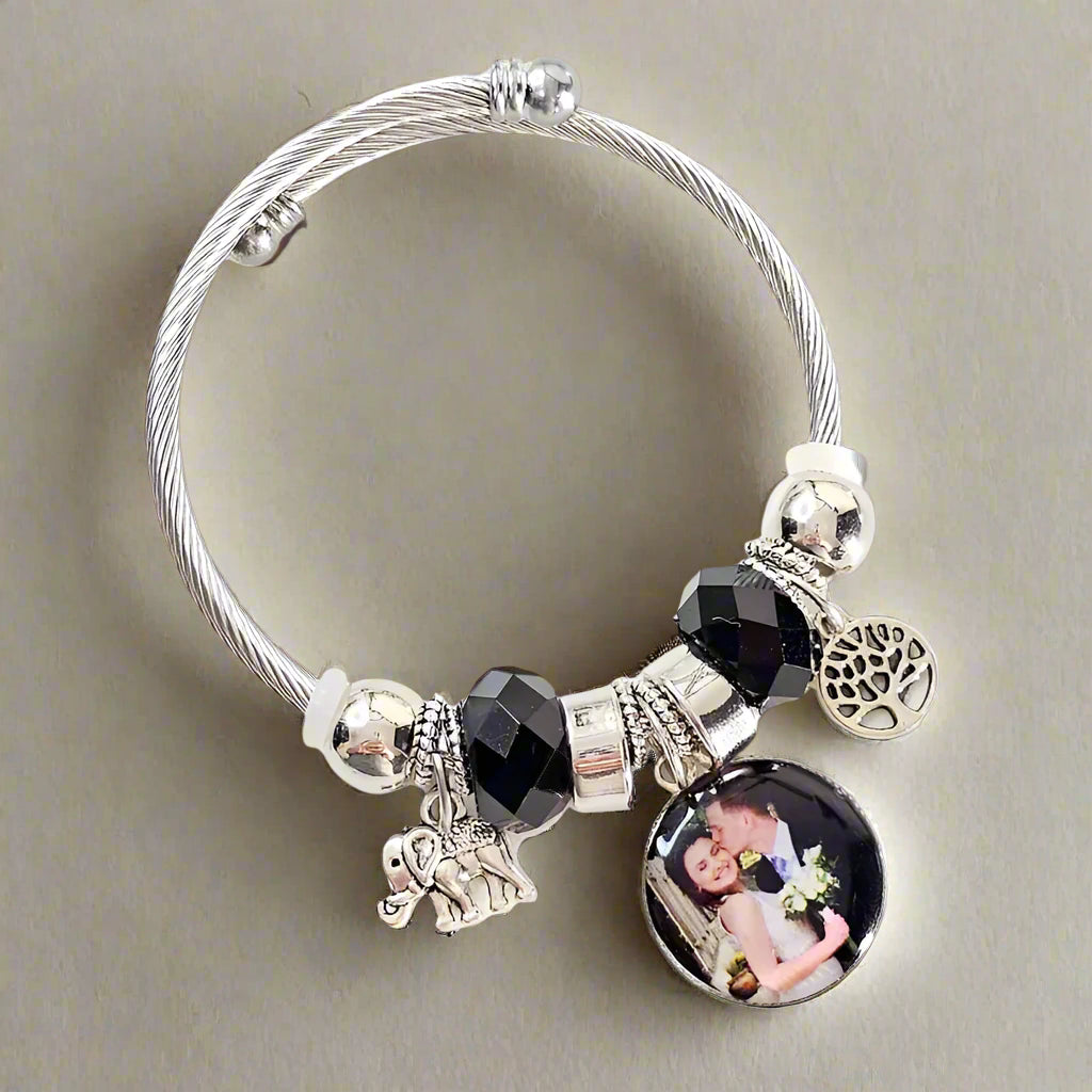 Onyx Serenity Charm Bracelet 🌟 Adjustable Photo Charm Bracelet 🌟Custom Photograph Gift For Her