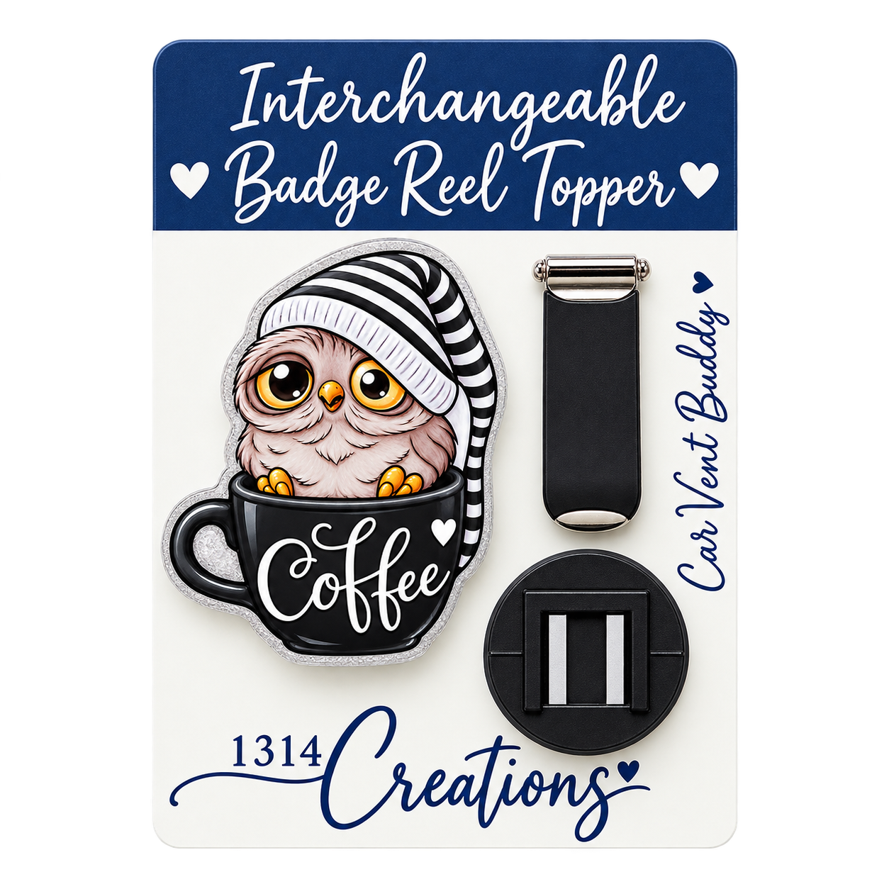 Owl I Need Is Coffee | Badge Reel Topper, Beaded Reel & Car Vent Buddy