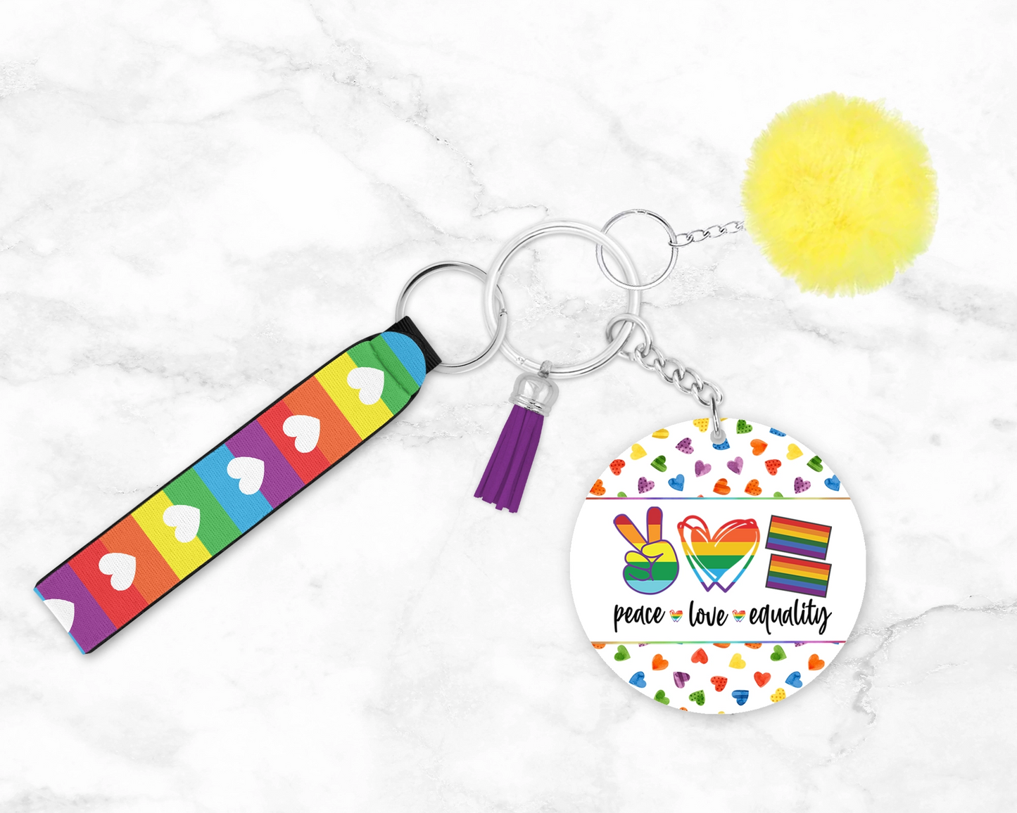 Peace Love Equality Wristlet Keychain – Wear Your Values with Pride! 🌈 Equal Rights Wristlet 🌈 Pride Month Rainbow Lanyard