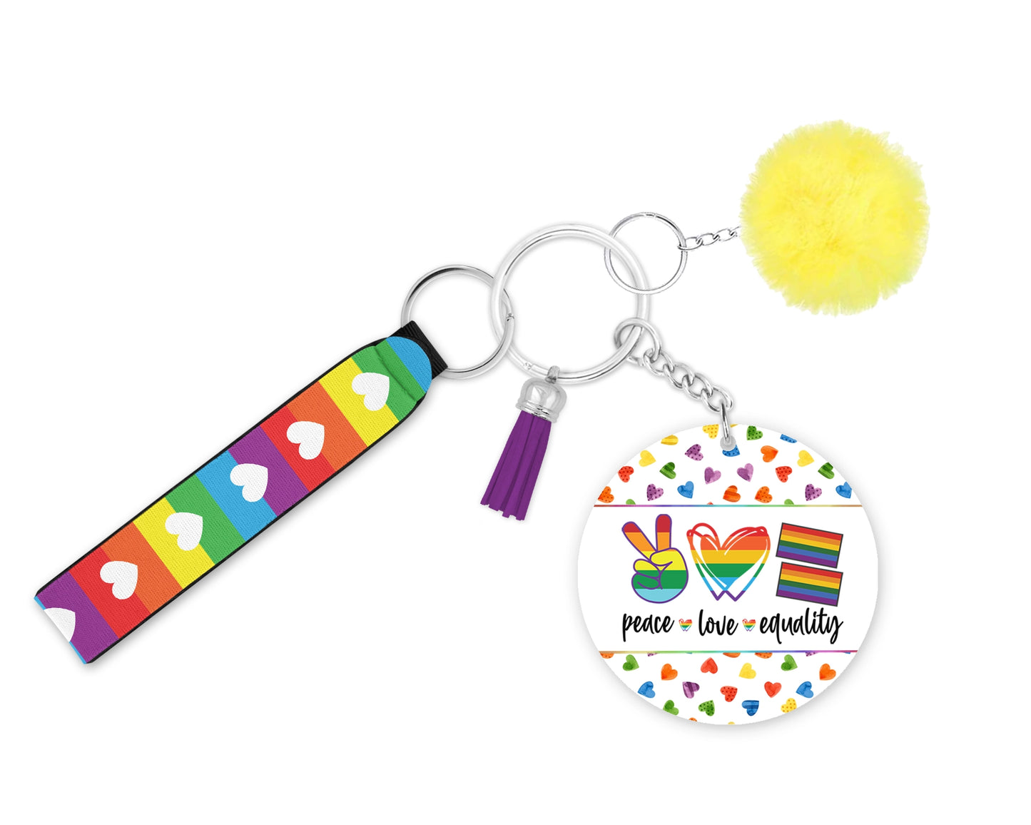 Peace Love Equality Wristlet Keychain – Wear Your Values with Pride! 🌈 Equal Rights Wristlet 🌈 Pride Month Rainbow Lanyard