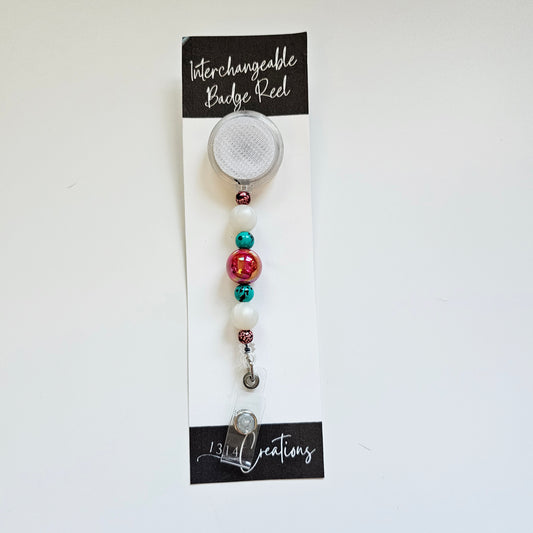 Pearlfectly Bold Badge Reel  - Interchangeable Beaded Badge Reel Clip -  Cute ID Holder For Work