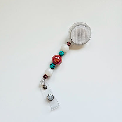 Pearlfectly Bold Badge Reel  - Interchangeable Beaded Badge Reel Clip -  Cute ID Holder For Work