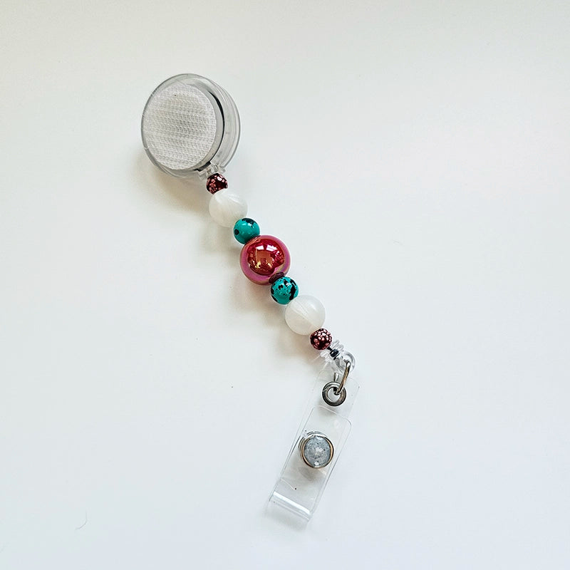 Pearlfectly Bold Badge Reel  - Interchangeable Beaded Badge Reel Clip -  Cute ID Holder For Work