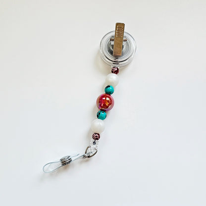 Pearlfectly Bold Badge Reel  - Interchangeable Beaded Badge Reel Clip -  Cute ID Holder For Work