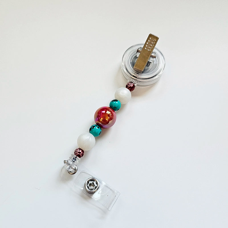 Pearlfectly Bold Badge Reel  - Interchangeable Beaded Badge Reel Clip -  Cute ID Holder For Work