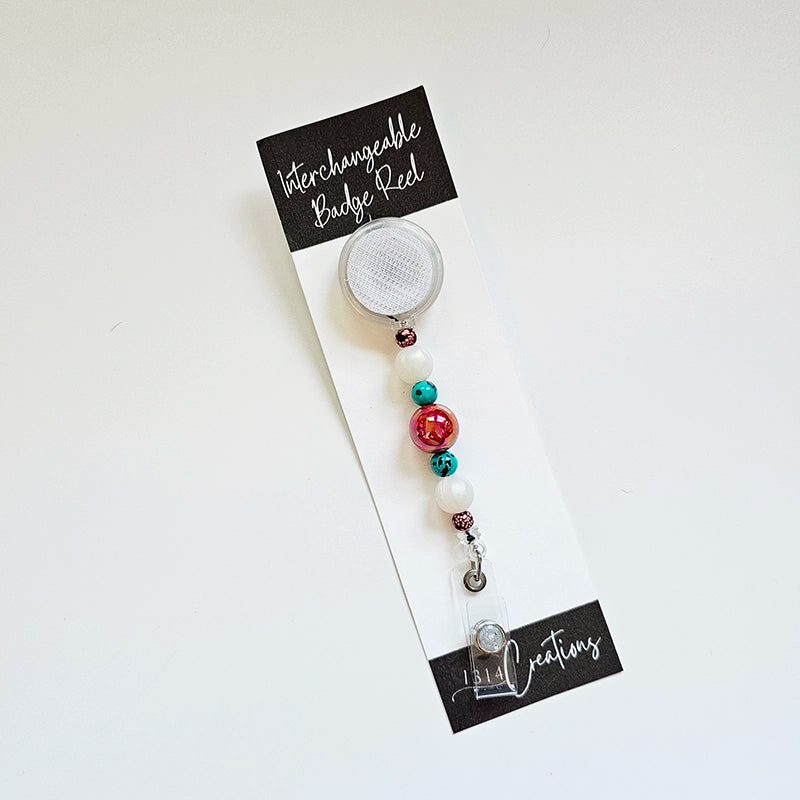 Pearlfectly Bold Badge Reel  - Interchangeable Beaded Badge Reel Clip -  Cute ID Holder For Work