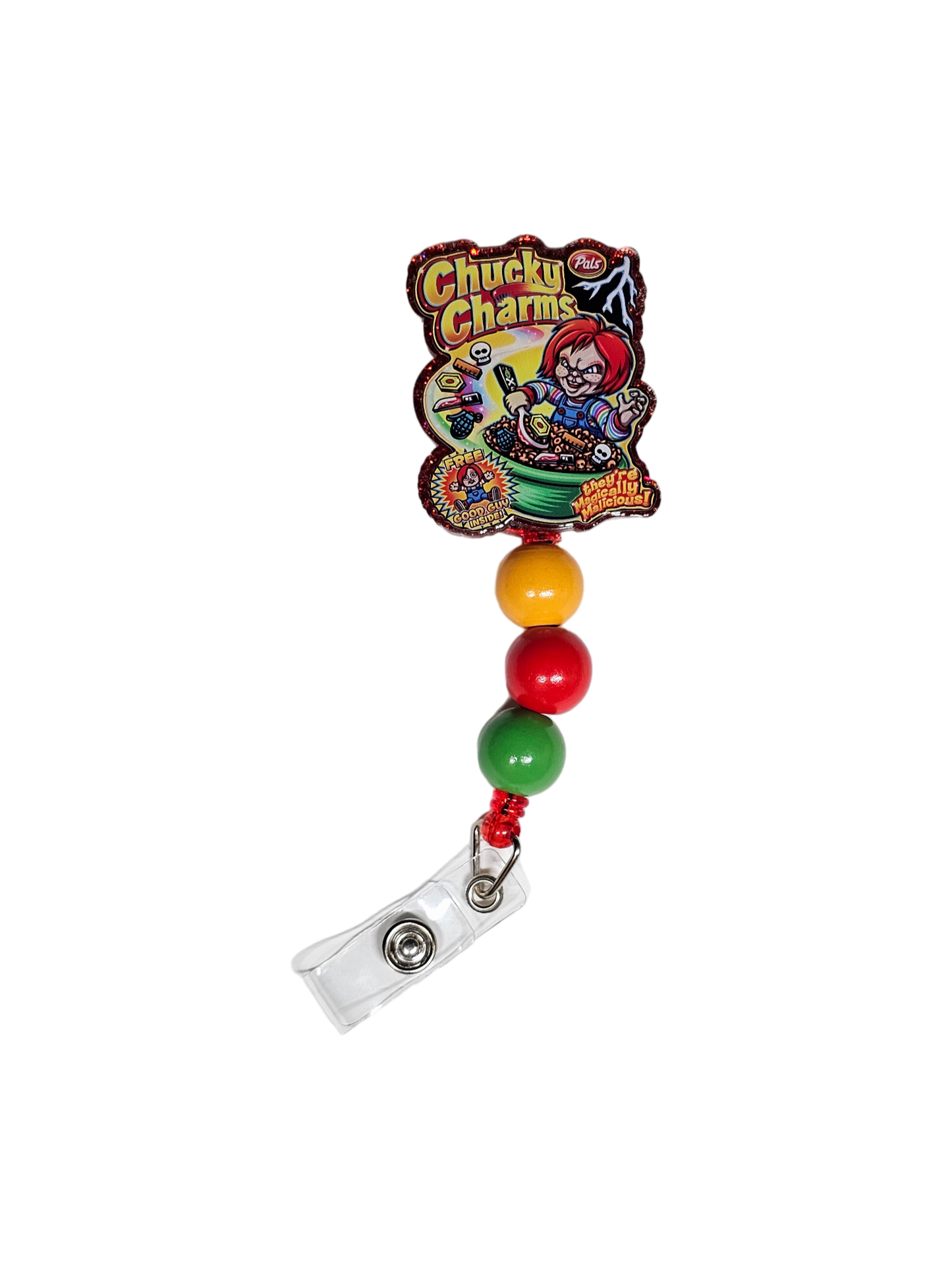 Add a Spooky Twist to Your Workday with the Chucky Charms Badge Reel! 🔪 Horror Movie Themed ID Holder 🔪 Retractable Cereal Badge Holder