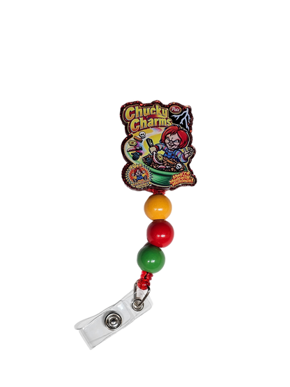 Add a Spooky Twist to Your Workday with the Chucky Charms Badge Reel! 🔪 Horror Movie Themed ID Holder 🔪 Retractable Cereal Badge Holder