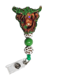 Moo-lucky Charm Retractable Badge Reel - Highland Cow Beaded ID Holder - St Patty's Day Decor