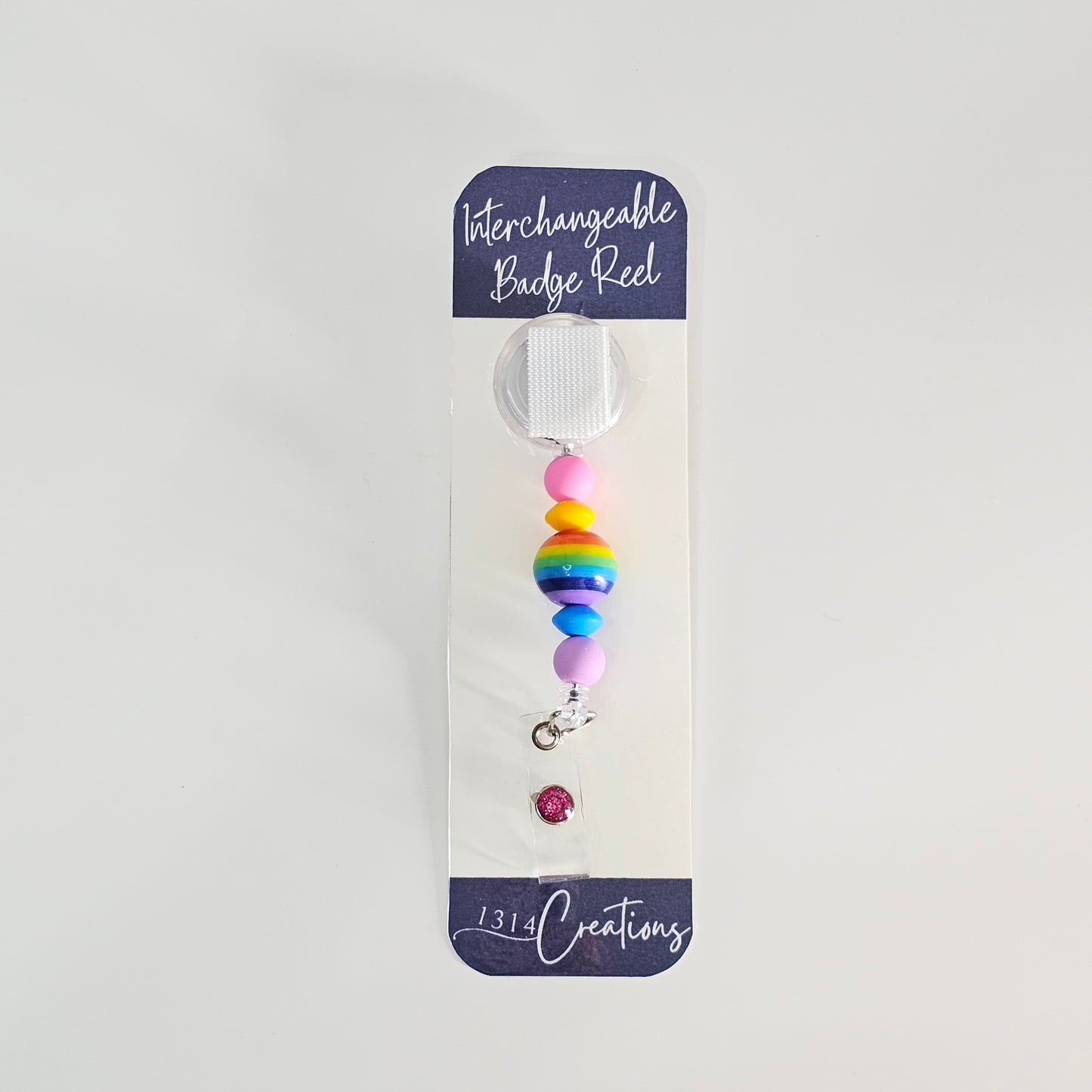 Rainbow Beaded Badge Reel Clip  - Cute Interchangeable Badge Reel Clip - Beaded Badge Reel For Work