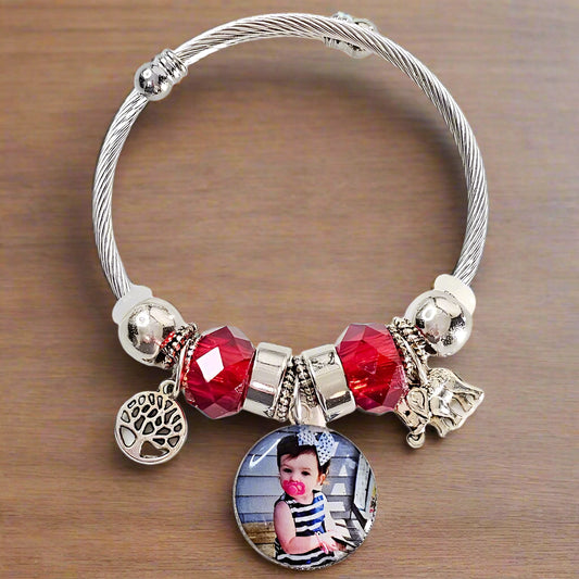 Red Serenity Charm Bracelet 🌟 Adjustable Photo Charm Bracelet 🌟Custom Photograph Gift 🌟Memorial Bracelet