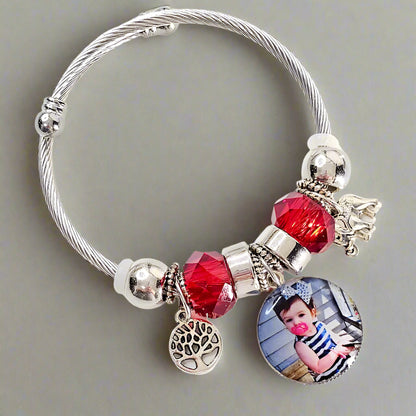 Red Serenity Charm Bracelet 🌟 Adjustable Photo Charm Bracelet 🌟Custom Photograph Gift 🌟Memorial Bracelet