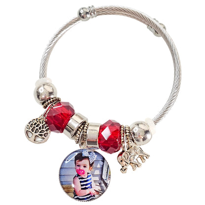 Red Serenity Charm Bracelet 🌟 Adjustable Photo Charm Bracelet 🌟Custom Photograph Gift 🌟Memorial Bracelet