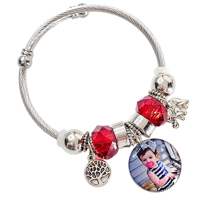 Red Serenity Charm Bracelet 🌟 Adjustable Photo Charm Bracelet 🌟Custom Photograph Gift 🌟Memorial Bracelet