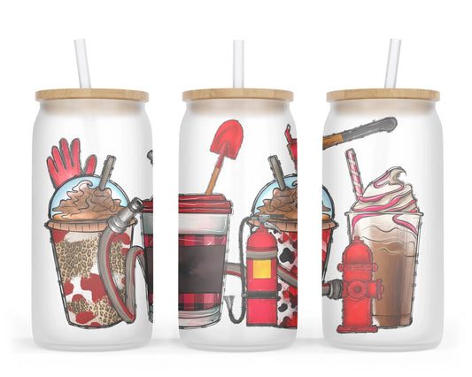 Rescue Roasters Tumbler - 16oz Firefighter Glass Can Tumbler With Straw - Gift For First Responders