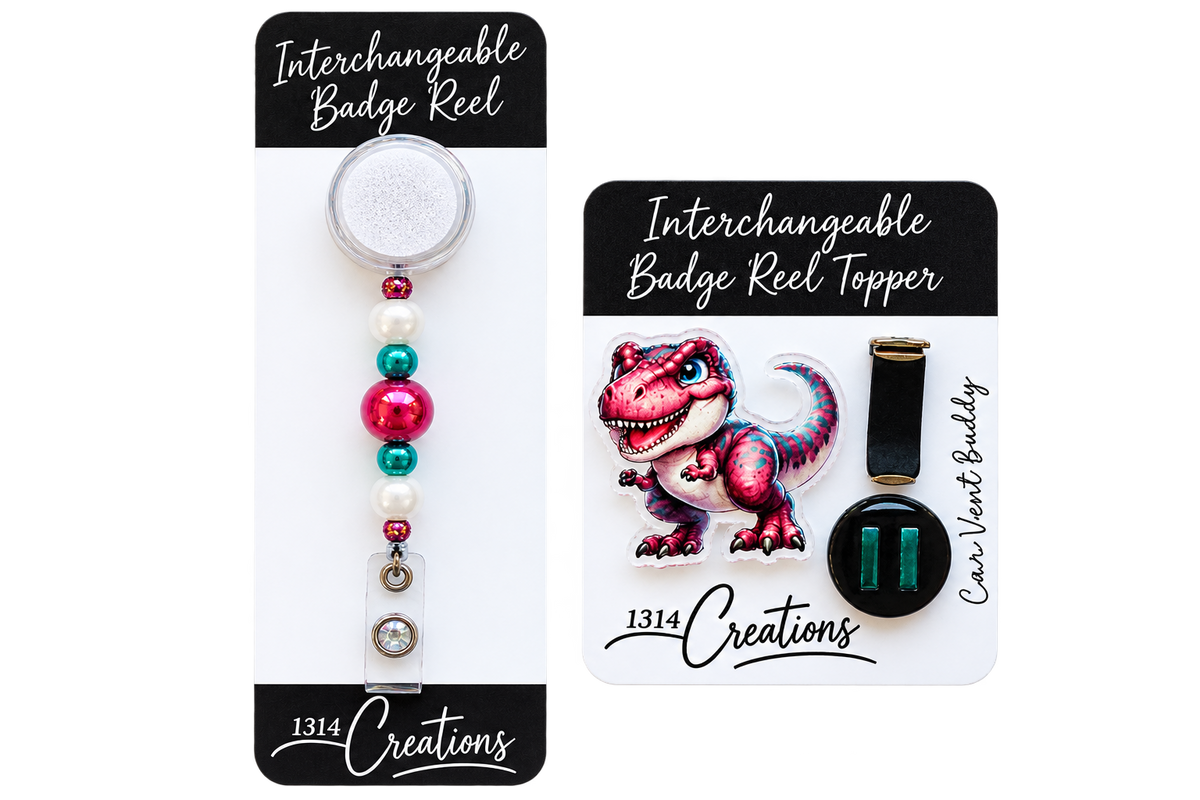 Roar Into the Workday | Dinosaur Interchangeable Badge Reel & Topper Set
