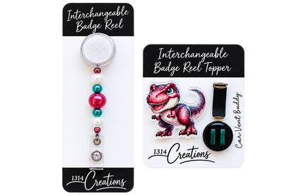 Roar Into the Workday | Dinosaur Interchangeable Badge Reel & Topper Set
