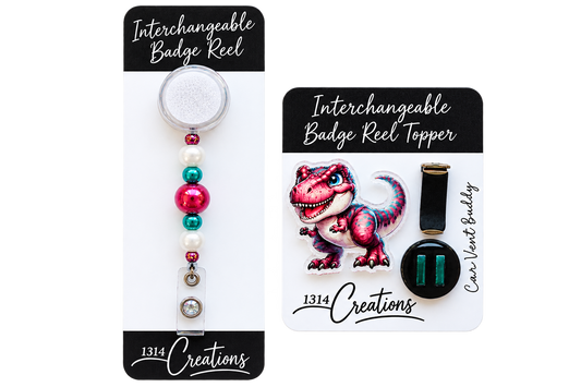 Roar Into the Workday | Dinosaur Interchangeable Badge Reel & Topper Set