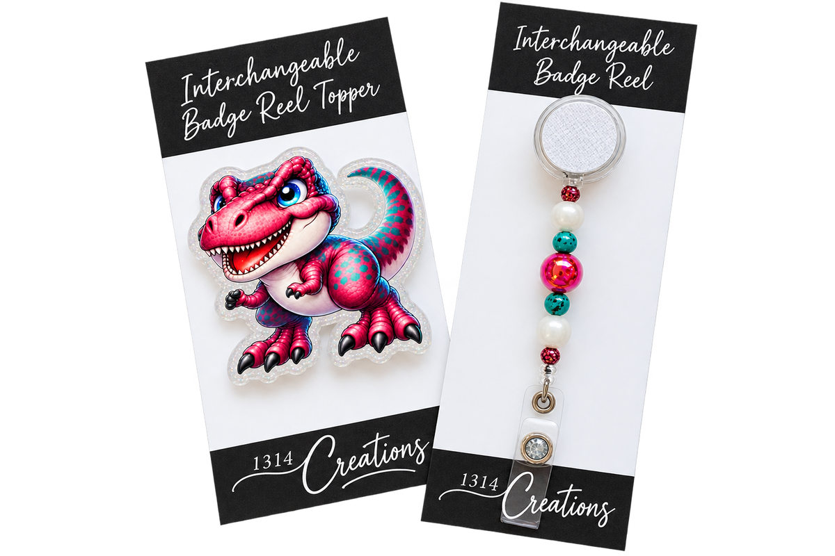 Roar Into the Workday | Dinosaur Interchangeable Badge Reel & Topper Set