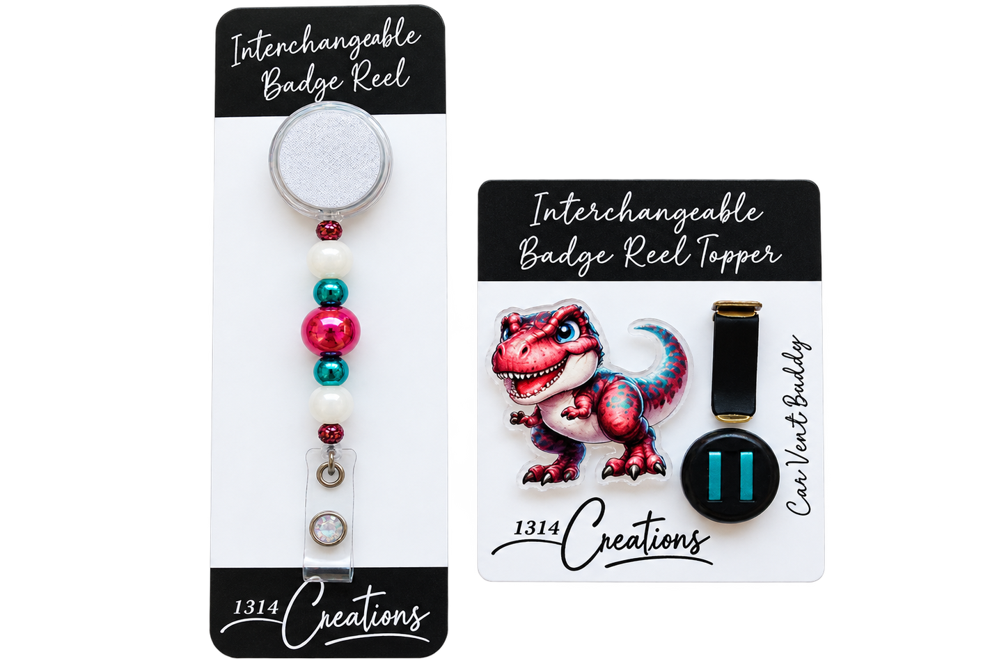 Roar Into the Workday | Dinosaur Interchangeable Badge Reel & Topper Set