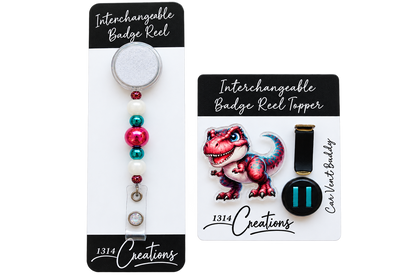 Roar Into the Workday | Dinosaur Interchangeable Badge Reel & Topper Set