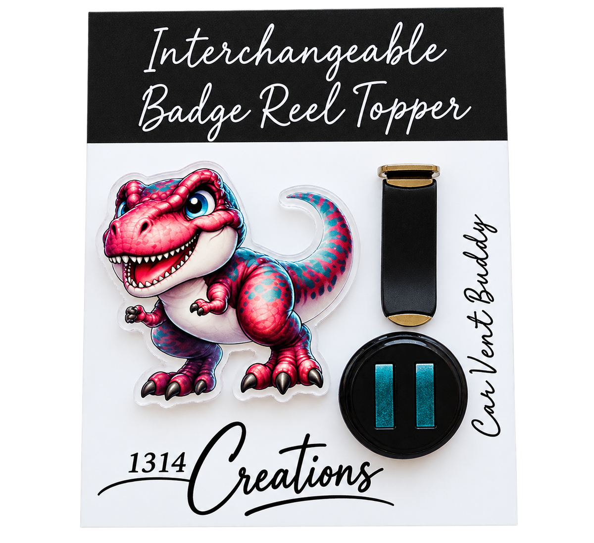 Roar Into the Workday | Dinosaur Interchangeable Badge Reel & Topper Set