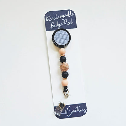 Rose Noir Badge Reel  - Interchangeable Beaded Badge Reel Clip -  Cute ID Holder For Work