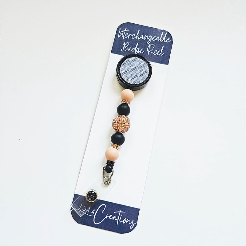 Rose Noir Badge Reel  - Interchangeable Beaded Badge Reel Clip -  Cute ID Holder For Work