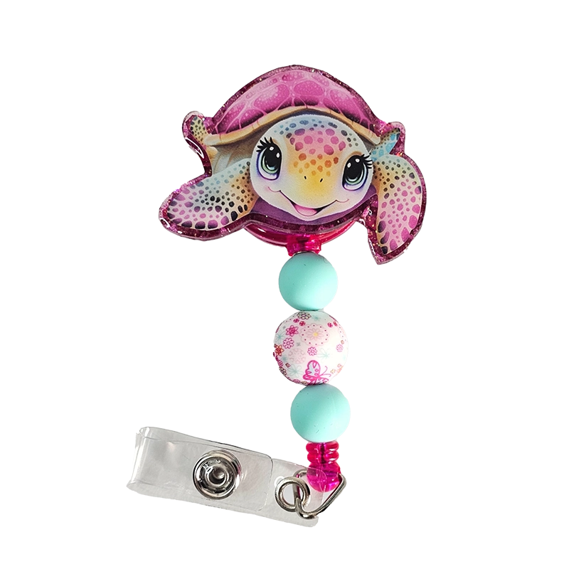 Shell Yeah ID Holder 🐢 Pink Sea Turtle Badge Reel With Matching Beads 🐢 Gift For Nurse