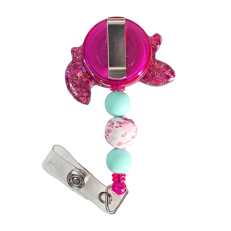 Shell Yeah ID Holder 🐢 Pink Sea Turtle Badge Reel With Matching Beads 🐢 Gift For Nurse