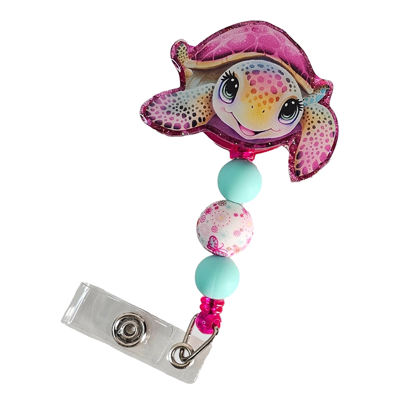 Shell Yeah ID Holder 🐢 Pink Sea Turtle Badge Reel With Matching Beads 🐢 Gift For Nurse