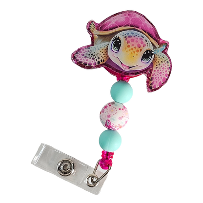 Shell Yeah ID Holder 🐢 Pink Sea Turtle Badge Reel With Matching Beads 🐢 Gift For Nurse