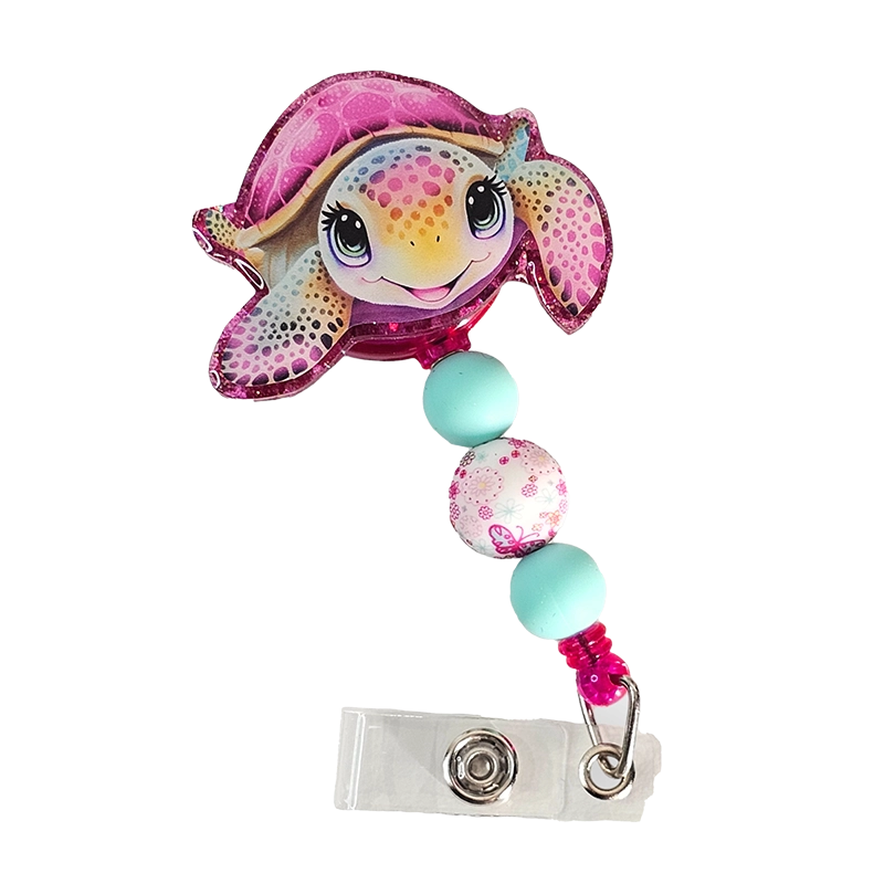 Shell Yeah ID Holder 🐢 Pink Sea Turtle Badge Reel With Matching Beads 🐢 Gift For Nurse