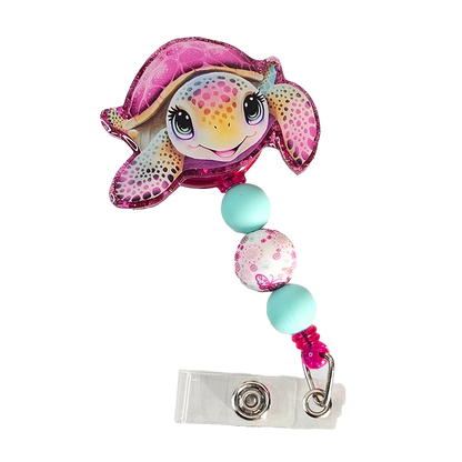 Shell Yeah ID Holder 🐢 Pink Sea Turtle Badge Reel With Matching Beads 🐢 Gift For Nurse