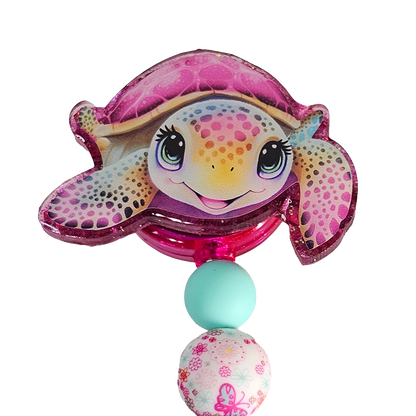 Shell Yeah ID Holder 🐢 Pink Sea Turtle Badge Reel With Matching Beads 🐢 Gift For Nurse