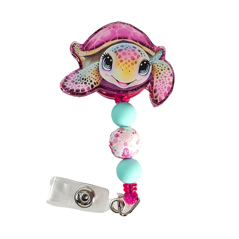 Shell Yeah ID Holder 🐢 Pink Sea Turtle Badge Reel With Matching Beads 🐢 Gift For Nurse