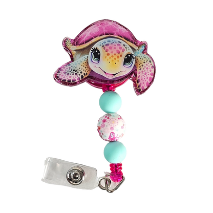 Shell Yeah ID Holder 🐢 Pink Sea Turtle Badge Reel With Matching Beads 🐢 Gift For Nurse