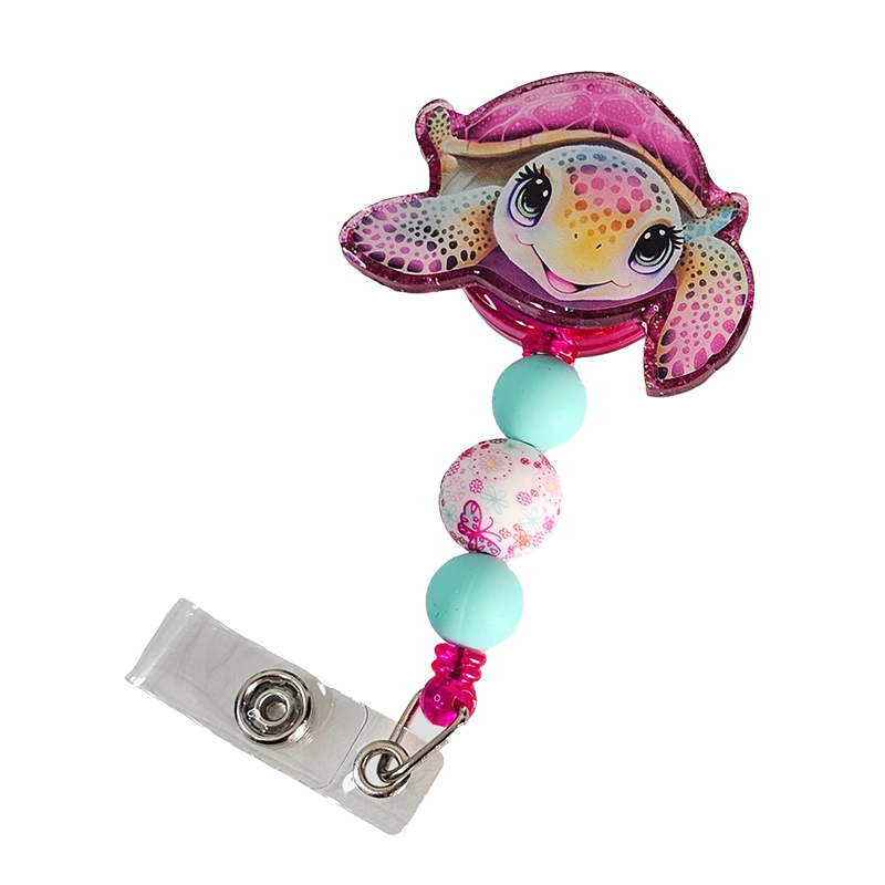 Shell Yeah ID Holder 🐢 Pink Sea Turtle Badge Reel With Matching Beads 🐢 Gift For Nurse