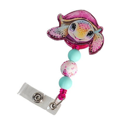 Shell Yeah ID Holder 🐢 Pink Sea Turtle Badge Reel With Matching Beads 🐢 Gift For Nurse