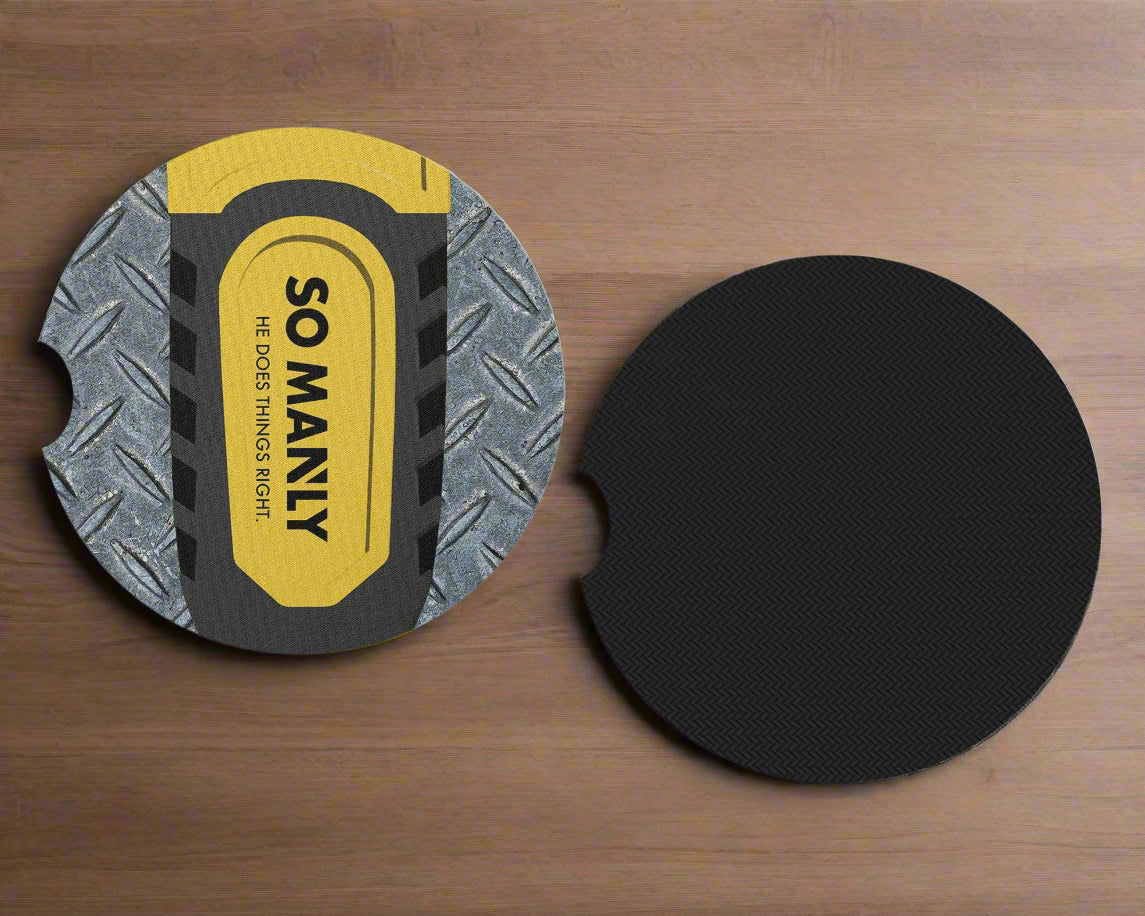 So Manly Car Coasters - Set of 2 Funny Cup Coasters - Gift For Dad